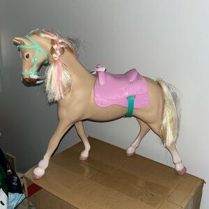 Glitter Girls Adore Rainbow Horse w/ bit reins saddle 14”H x 15” W Tan by Battat